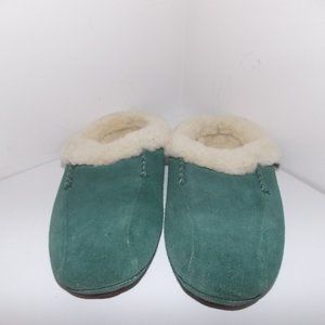 LLBean leather suede green slide slippers size 5 M